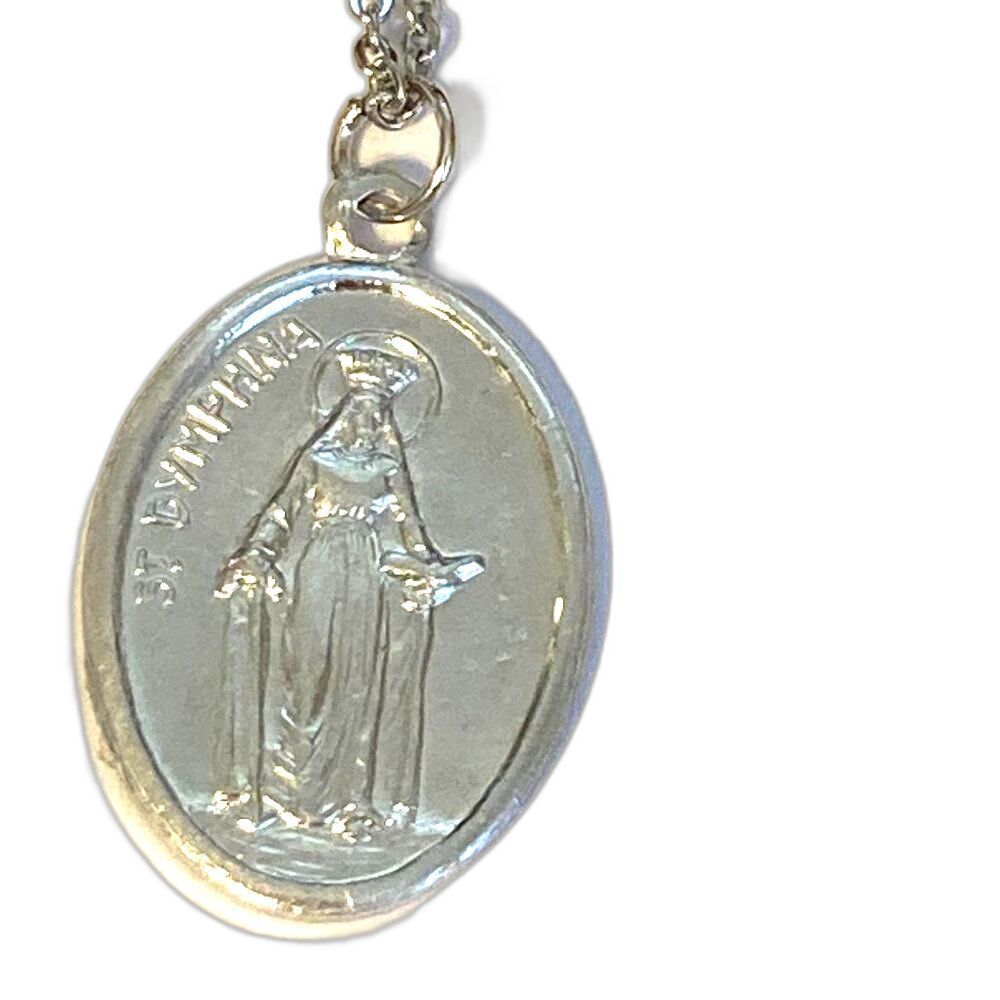 Vintage St Dymphna Necklace Irish Catholic Patron Saint Mental Health Medal 18"